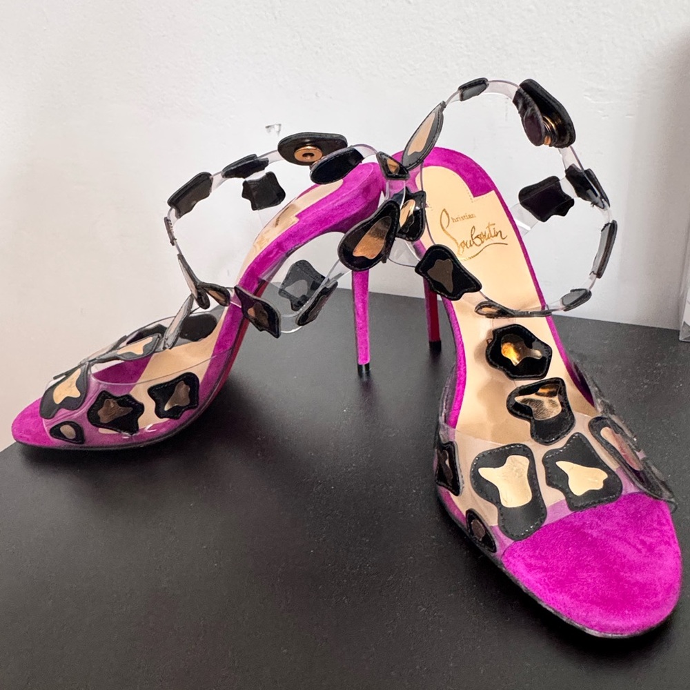 Christian Louboutin Fuchsia Suede and Leopard Print Heels